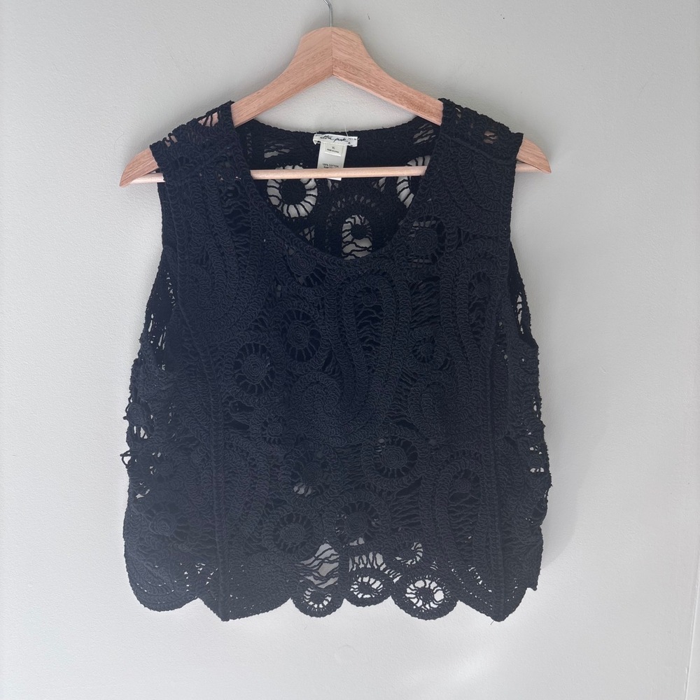 Ultra Pink Black Crochet Knit Vest Women XL Cotton Paisley Floral Boho Top